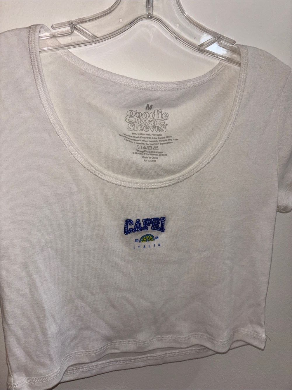 Capri Italia Embroidered Logo Cotton Blend White Crop Top